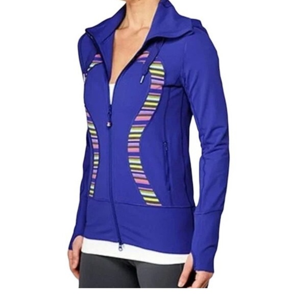 A73 Lululemon Stride Vibrant Blue Rainbow logo Jacket sz 4 - Picture 1 of 8